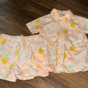 Janie and Jack citrus set size 18/24m swim and button up